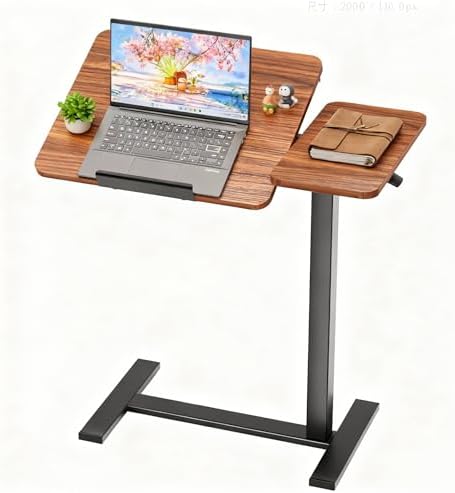 Simple Deluxe Standing Rolling Desk with Hidden Casters, Height Adjustable Pneumatic Mobile Laptop Desk, Tilting Bedside Table for Laptop, Overbed Bedside Table Hospital Home Use, Brown by SimpleDeluxe