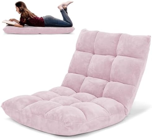 COSTWAY Floor Chair, Video Gaming Chairs with Back Support (Light Pink) by COSTWAY