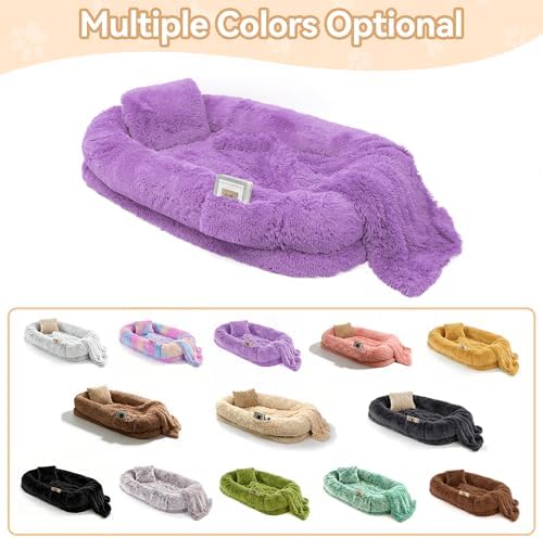 Human Dog Bed, Oversized Plush Lounger Bed with Plump Pillow and Blanket - Image 3