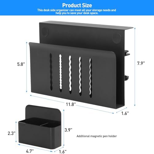 MAXECHO Desk Side Storage, Under Desk Laptop Mount, Table Side Hanging File Organizer, No Drill Clamp On Cable Management Tray, Laptop Holder with Magnetic Pen Holder for Office and Home, Load 22 Lbs - Image 5