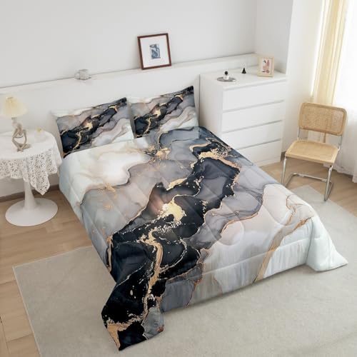 Erosebridal Black Marble Bedding Set Twin,Black and Grey Marble Comforter Set Men Teens Boys Modern Gray Orange Abstract Art Tie Dye Down Comforter Kids Gothic White Gold Marble Duvet Insert Soft - Image 3