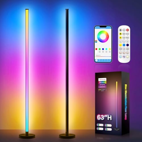 LED Floor Lamp, 63-Inch RGB Corner Light with Music Sync, Smart App Control, 16 Million Colors, Remote Control for Living Room, Bedroom, Gaming Room (2 Pack) - Image 2