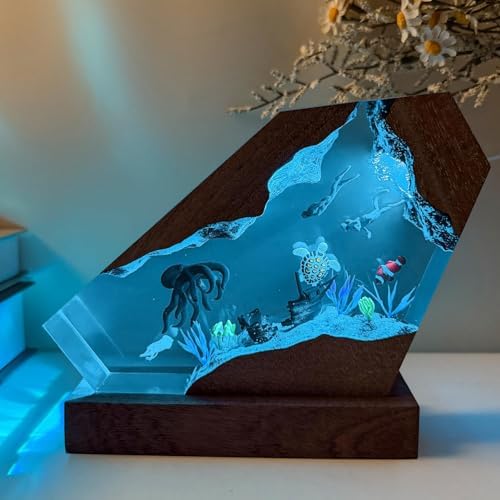 Epoxy Octopus Ocean Resin Lamp, Handmade Resin Night Light with USB Port - Image 3