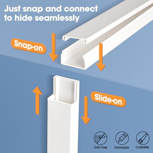 250in Cord Hider Kit, Cord Covers for Wires on Wall, Paintable Cable Raceway, Cord Hider for Wall Mount tv, tv Cable Hider Wall kit, Wire Covers for Cords, 16X L15.75 X W0.96in X H0.57in, White - Image 6