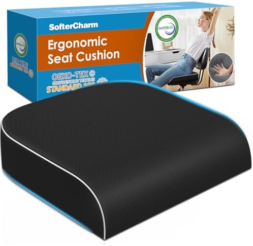 Seat Cushion, Memory Foam Office Chair Cushion, Black, Large | Office Desk Accessories, Butt Pillow for Long Sitting Sciatica, Coccyx, Tailbone, Hip Pain Relief - for Home, Car, Airplane by Unknown