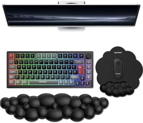 TECKNET Cloud Mouse Pad with Wrist Rest, Ergonomic Cloud Wrist Rest with Non-Slip Base, PU Leather Memory Foam Mouse Pad Wrist Support for Keyboard and Mouse, Pain Relief for Typing, Gaming, Black by Tecknet