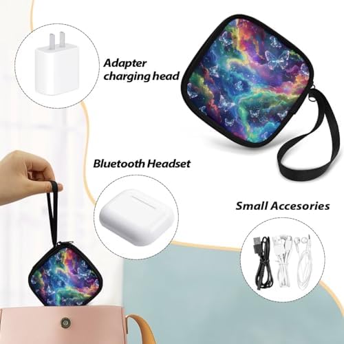 Starry Night Butterfly Earphone Case Earbuds Small Carrying Cases Portable Headphone Organizer Storage Pouch Bag with Handle - Image 6
