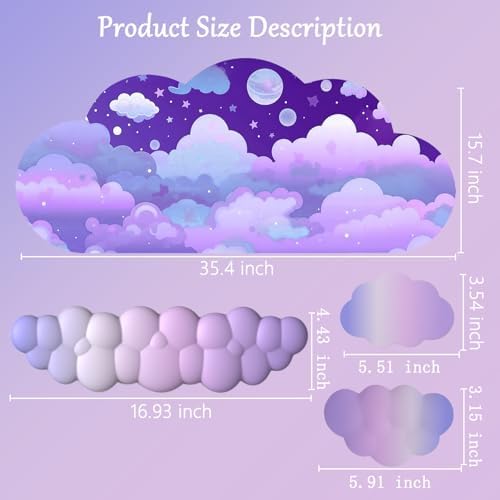 Cloud Mouse Pad Keyboard Wrist Rest for Mouse 4PCS Extended Large Stars Galaxy Space Desk Mat Pad Set Memory Foam Non-Slip Cute Ergonomic Game Mouse Wrist Support for Computer Home Office Purple Sky - Image 2