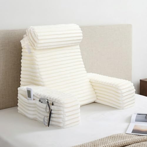 ENITYA 19" Large Back Pillow for Bed Sitting Up with Armrests & Big Pockets by ENITYA