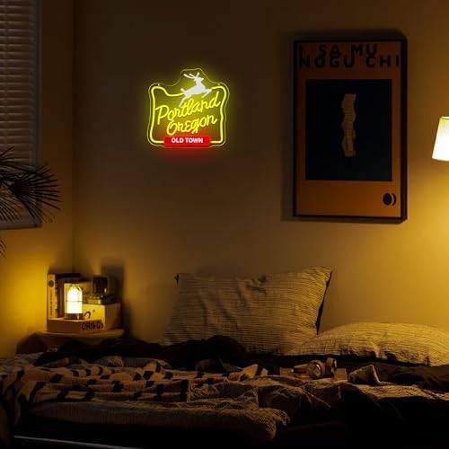 Mutank Portland Oregon Neon Sign, Iconic City Neon Light USB Powered LED Dimmable, for Portland Themed Room Decor Game Room Man Cave Home Bar Decor(12.9 * 12.5 In) - Image 5