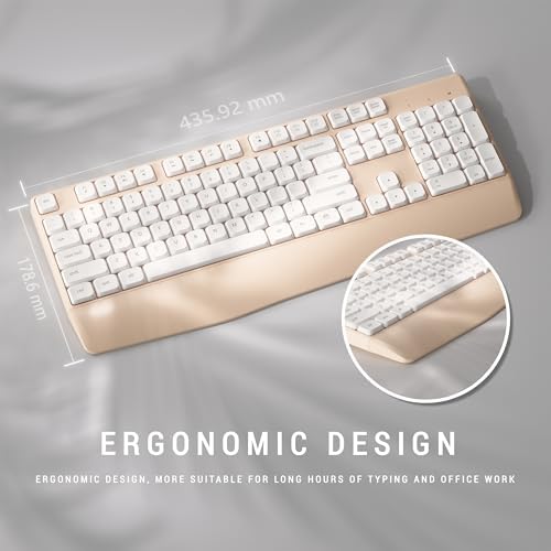 MPTOG Ergonomic Wireless Keyboard and Mouse Combo, Khaki White - Image 4