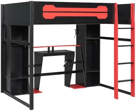 Merax Full Size Gaming Loft Bed with Desk and Built-in Wardrobe & Cabinets - Image 6