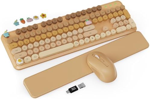 Wireless Keyboard and Mouse Combo, Cute Typewriter, Magnetic Wrist Rest by Trueque