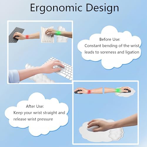 Cloud Wrist Rest Keyboard Cute Cloud Mouse Pad with Wrist Rest for Keyboard and Mouse Leather Cloud Wrist Pad Non-Slip Wrist Support for Computer Gaming Home Office Desk Decor Relief Pain White - Image 3