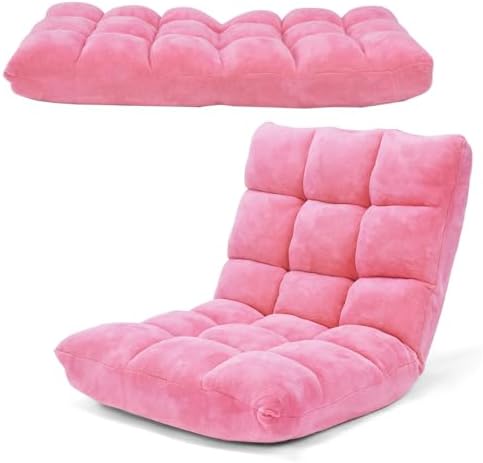 COSTWAY Floor Chair, Video Gaming Chairs with Back Support, Pink by COSTWAY