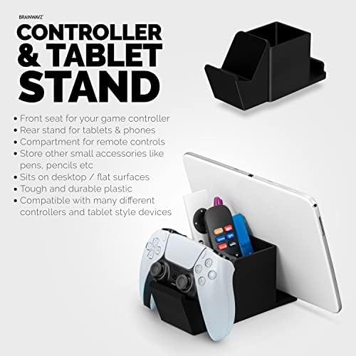 Desk Organizer with Game Controller Holder, Tablet Stand for iPads/iPhones, TV Remote & Pen Storage, Reduce Desktop Clutter, Have All Your Side Table Items in One Space (Black) - Image 3