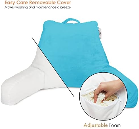 Nestl Reading Pillow with Shredded Memory Foam, Designed for Sitting Up in Bed and Couch, Back and Arms Adjustable Support for Adult & Teens Backrest Pillows for Reading, Washable Cover, Bright Blue - Image 4