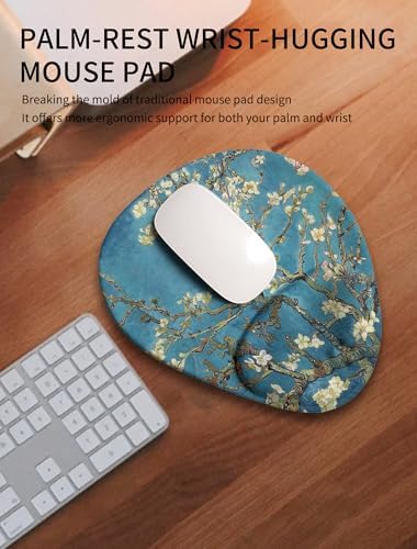 Palm-Rest and Wrist-Hugging Mouse Pad Wrist Rest, Ergonomic Wrist Support with Curve Fitting Cushioned Memory Foam for Carpal Tunnel Pain Relief, 9.9 x 8.3 Inch, Van Gogh Apricot Blossom - Image 2