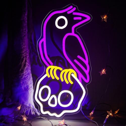 Crow Skull Neon Sign for Wall Decor Dimmable Skull Light Horror Neon Signs Skull Neon Light for Man Cave Beer Bar Game Room Party Crow Decor Gifts by Gevbay