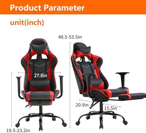Gaming Chair, High Back PU Leather Gaming Chairs Computer Chair with Headrest & Lumbar Support, Height Adjustable Wide Seat Gaming Chairs for Adults, Game Chair with Footrest & Armrest - Image 2