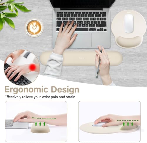 MOSISO Wrist Rest Support for Mouse Pad&Keyboard Set, Khaki - Image 3