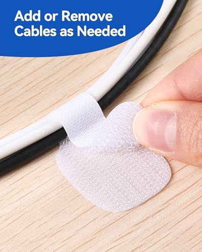 AGPTEK 80Pcs Self-Adhesive Cable Ties, Hook and Loop Cable Straps, White - Image 4