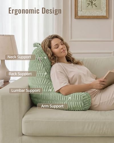 Blissful Diary Reading Pillow, Large Backrest Pillow with Shredded Memory Foam for Adult & Children, Designed for Bed and Couch Sitting Up, Includes Arms, Pockets and Washable Cover, Sage Green - Image 2