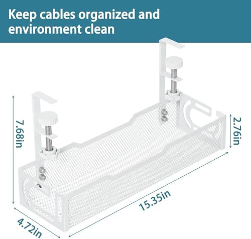 Under Desk Cable Management Tray, No Drill Mesh Cable Tray Cord Organizer - Image 2