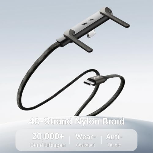2-in-1 Invisible Stand Fast Charging Cable 240W Type-C Braided Fast Charging Cable Built-in Phone Stand 2 in 1 Phone Holder Cable for Suitable for Gaming Office and Travel Black - Image 6