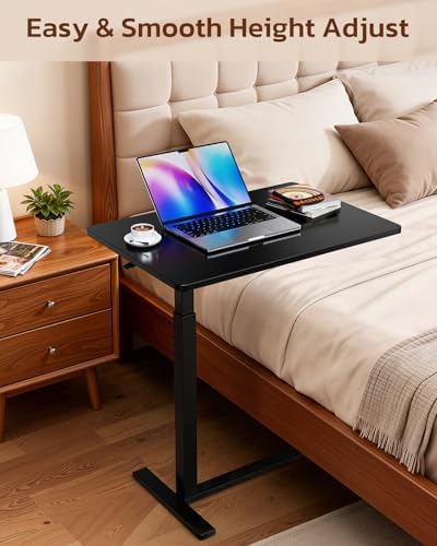 Overbed Bedside Table with Hidden Casters, Adjustable Pneumatic Mobile Laptop Computer Standing Desk, Rolling Laptop Table, Movable Overbed Table Hospital Home Use, Black - Image 6