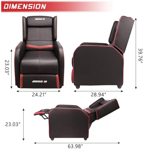 BOSSIN Gaming Recliner Chair for Adults 400lbs Racing Style Sofa Big and Tall PU Leather Recliner Seating, Modern Ergonomic Lounge Comfortable Home Movie Theater for Living Room(Red) - Image 2
