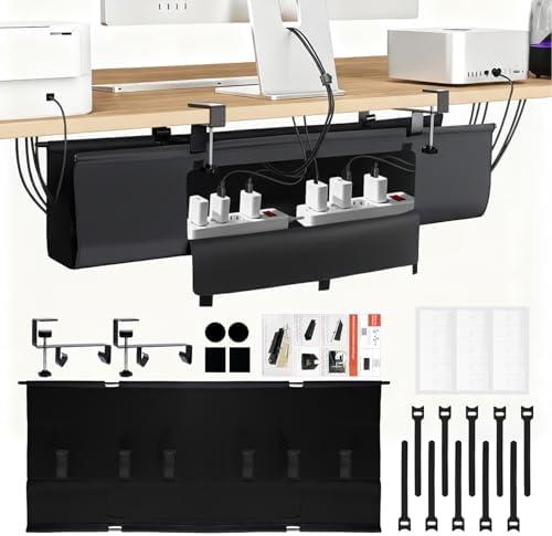 No Drill Under Desk Cable Management Tray - 36" Premium Fabric Cord Organizer for Table - with Silicone Pads & Cable Ties & Sticky Notes - Supports Up to 30lbs for Office & Home by Unknown
