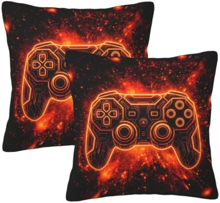 Perinsto Game Joystick Gaming Throw Pillow Covers Set of 2 Gamer Gift Decorative Pillowcases Soft Cushion Covers for Sofa Couch Bed Home Decor, 18"X18" by Perinsto