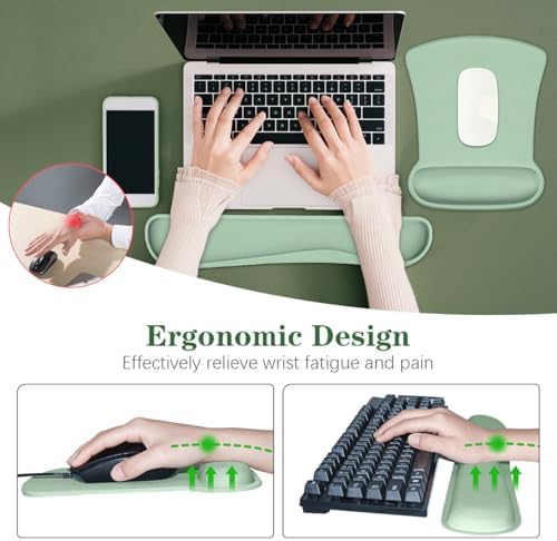 Ergonomic Keyboard Wrist Rest Memory Foam and Soft Gel Mouse Pad | Smooth Surface, Anti-Slip Base, Easy Typing and Pain Relief for Gaming, Office, Laptop, Green - Image 3