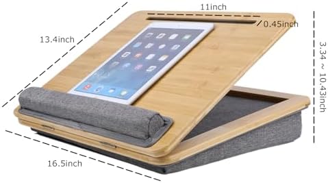 SUMISKY Adjustable Lap Desk-Portable Laptop Stand with Cushion, Bamboo Platform with Phone Holder, Wrist Pad Fits up to 15.6 Inch Laptops - Image 4