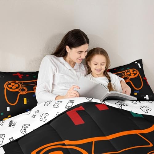 Feelyou Kids Gamer Bedding Set Full Size, Geometric Gaming Comforter Game Comforter Set Boys Girls Gamepad Teens Duvet Set Bedroom Decor with 2 Pillow Case - Image 6