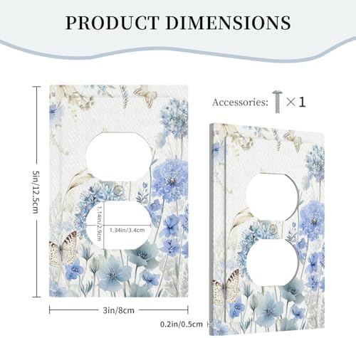 Outlet Covers Blue Floral Hydrangea Watercolor Wildflower Decorative 1 Gang Duplex Light Switch Cover Plate Single Electrical Receptacle Wall Plate Plug Switchplate Faceplate for Bedroom Decor - Image 5