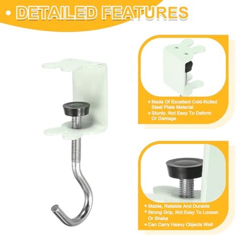 PATIKIL Desk Hook, 4Pcs Desk Mount Bag Holder Hook Rabbit J Hooks for Hanging Bag Backpack Under Desk Clamp Purse Adjustable Headphone Table Closet Door Under Counter, Green - Image 3
