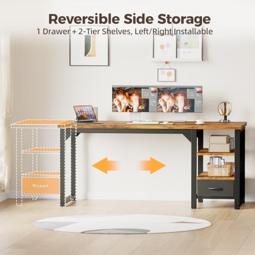 Mericonia 54" Reversible Computer Desk with Drawer, 1" Thick Office Desk - Image 5