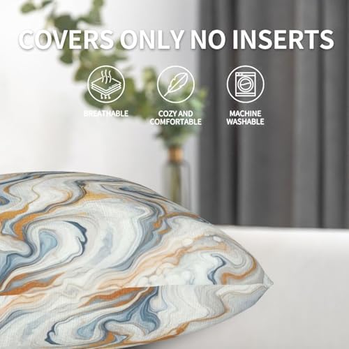 Liquid Marbling Background Pillowcase Set of 2 Gold and Teal Marble Throw Pillow Covers Shells for Couch Office Bedroom Home Decoration, 18"X18" - Image 4