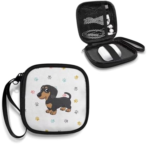 Cute Dachshund Case Earphone Carrying Case Cell Phone Accessories Storage Bag with Handle for Earphone,Flash Drive, Charging Cable, Key Wall Charger - Image 2