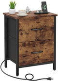Vagusicc Nightstand with Charging Station, Bedside Table with USB Ports and Outlet, End Table Side Table with 2 Fabric Drawers for Bedroom, Living Room, Rustic Brown by Vagusicc
