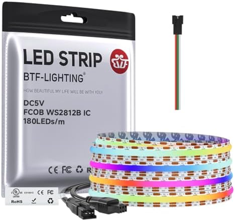 BTF-LIGHTING FCOB COB WS2812B IC RGB LED Strip DC5V 9.8FT 540LED 10mm IP30 by BTF-LIGHTING