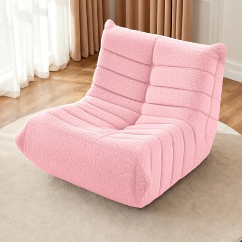 HABUTWAY Bean Bag Chairs Fireside Lazy Floor Sofa,Single,Pink | Soft Teddy Fleece Bean Bag Sofa with High-Resilience Foam Filling，Beanbag for Living Room, Bedroom, Office - Image 6