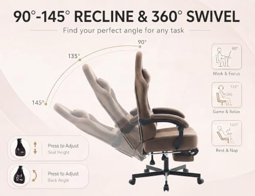 Office Desk Computer Gaming Chair for Adults, Ergonomic High Back Gamer Chair with Massage and Pocket Spring Cushion, Swivel Comfy Video Game Chairs with Footrest and Lumbar Support (Pro Brown) - Image 4
