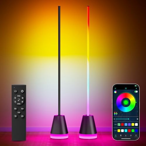Keepsmile Smart RGB LED Corner Floor Lamp,Bright Tall Standing Lamps with APP and Remote,Modern Floor Lamp with Music Sync and 16 Million Colors, Ambient Lighting for Living Room Matte Black 2 Pack by KEEPSMILE