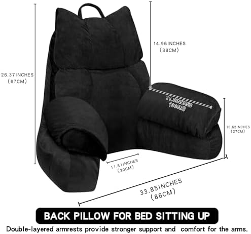 Reading Pillow for Bed with Arms, Back Support, Memory Foam（Dark Black） - Image 2