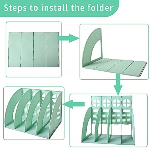 SAYEEC Sturdy Magazine Holder 4 Compartments Plastic Desktop File Organizer File Dividers Office Organizer Storage Document Magaizne Rack Display Box (Green) - Image 6