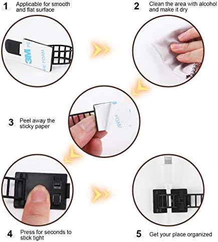 Adhesive Cable Management Clips, 50Pcs Adjustable Nylon Cable Strap Ties Wire Clips Clamps Organizer with Strong Adhesive Tape, Extra Screw & Hole for Strong Fixation Home Office - 3.55 Inch Black - Image 5