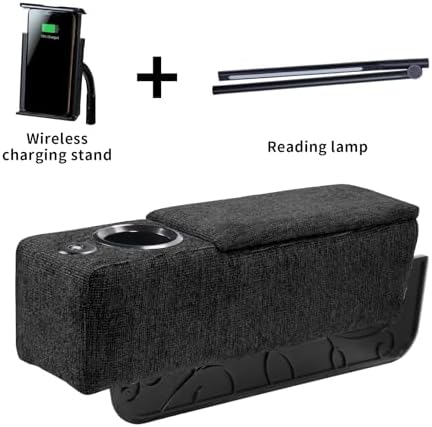 Multifunctional Sofa Armrest, Couch Armrest with Cup Holder, Removable Sofa Caddy with Storage,Equipped with LED Reading Light&Wireless Charge Stand, Black - Image 2